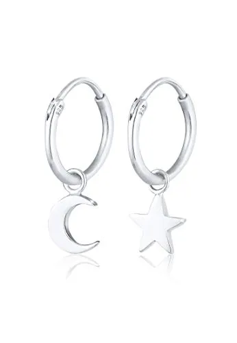 Elli Ohrringe Damen Creolen Stern Mond aus 925 Sterling Silber - Modische Ohrringe für Damen mit Stern- und Mondanhängern aus 925 Sterling Silber, handgefertigt und anlaufgeschützt. Perfekt für jeden Anlass und ein ideales Geschenk für besondere Momente.