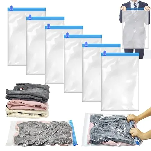 VORHOT 6 Stück Vakuumbeutel für Kleidung Reise, Wiederverwendbar Vakuumbeutel für Koffer, Vakuum Reisebeutel 60 x 40 cm