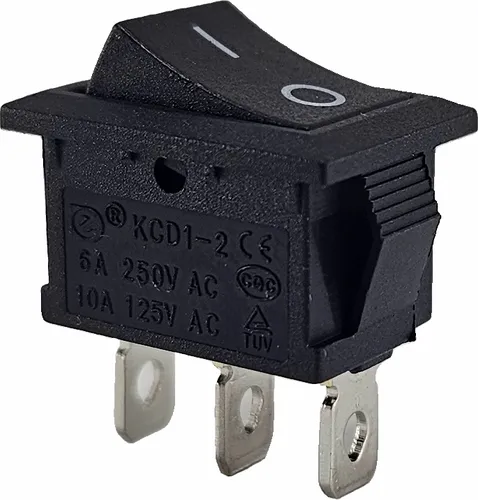 Mini-Wippenschalter 19 x 13 mm, Umschalter, Kippschalter, Geräteschalter, 250V 6A 125V 10A AC, 12V 20A DC, KCD1 (6V 9V 12V 24V 125V AC/DC) schwarz rec