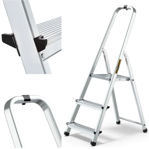 DRABEST Trittleiter 3 Stufen klappbar aus Aluminium