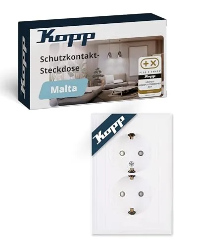 Kopp Malta 2-Fach Schutzkontaktsteckdose in Arktis-Weiß - Unterputz-Steckdose für Einbau in 1-Fach Schalterdose - IP20 Einbausteckdose ohne Berührungsschutz - Steckdosen-Unterputz 16A & 250V~