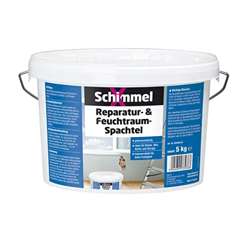 SchimmelX Reparatur- & Feuchtraum-Spachtelmasse 5 kg - Eisenwaren Spachtelmasse, gebrauchsfertig und ideal zum Füllen von Rissen und Löchern in Feuchträumen wie Küche und Bad.