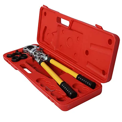 Wiltec Presszange mit 4 Einsätzen Ø 16-32 mm - Crimpzange mit 6,1 t Presskraft für sicheres Verpressen von Fittings in Heizungs- und Sanitäranlagen. Inklusive praktischem Tragekoffer für einfache Aufbewahrung und Transport.