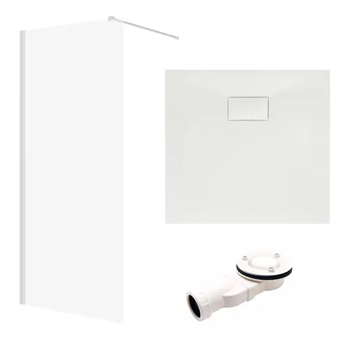 SET: Duschtasse 80x80cm mit Walk-In Dusche 190cm - Modernes Duschset mit quadratischer Duschtasse in Stein-Effekt und robuster Glaswand. Ideal für stilvolle Badezimmergestaltungen.
