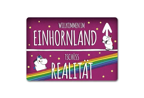 Willkommen im Einhornland Fußmatte randlos mit Honeycorns Motiv Fußmatte