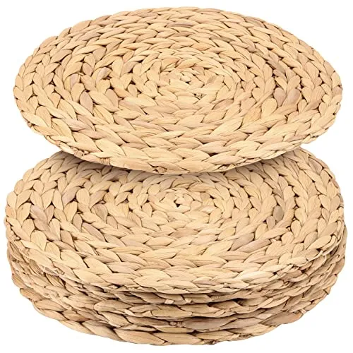 JAPCHET 6 Stück 33 cm Wasserhyazinthe geflochtene Tischsets, Seegras gewebte runde Rattan-Platzsets, natürliche Weiden-Platzsets für Esstisch, 6er-Set