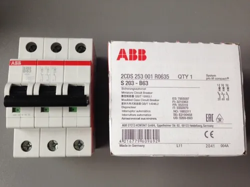 ABB S203 B63 Automatikschalter 6KA 3P - Leitungsschutzschalter in Weiß, hohe Auslösecharakteristik für zuverlässigen Schutz in Industrie und Gebäuden