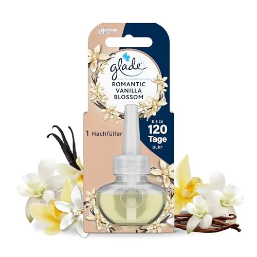 Glade electric scented oil Nachfüller, elektrischer Raumduft Duftstecker mit Duftöl, Lang Anhaltender Geruchsentferner, Duftspray für Zuhause, Romantic Vanilla Blossom, 1er Pack (1 x 20 ml)
