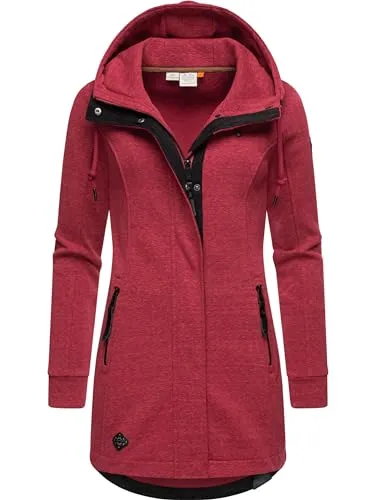 Ragwear Damen Leichter Sweat Übergangsmantel lang windabweisend mit Kapuze Letty Intl. Raspberry24 Gr. S