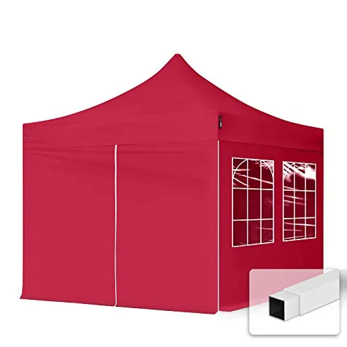 TOOLPORT 3x3m Stahl Faltpavillon mit 4 Seitenteilen in rot von Toolport