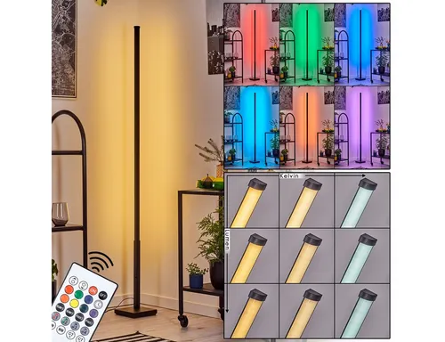 Hofstein Stehlampe mit Farbwechsler - Moderne Stehlampe aus Metall und Kunststoff in Schwarz und Weiß, LED wechselbar, ideal für stimmungsvolle Beleuchtung im Innenbereich, inklusive Fernbedienung und Fußschalter.