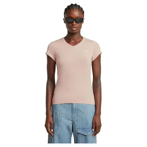 G-STAR Eyben Slim V-Neck Top 2.0 - T-Shirts für Damen mit geripptem V-Ausschnitt, G-Star RAW Stickerei und bequemer Passform für einen originellen Look.