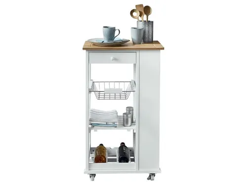 Nizza Servierwagen - Viel Stauraum im Landhausstil - Wohnzimmer & Esszimmer: Praktischer Servierwagen mit Arbeitsfläche aus Bambus, ideal für die Aufbewahrung von Geschirr, Besteck und Flaschen.