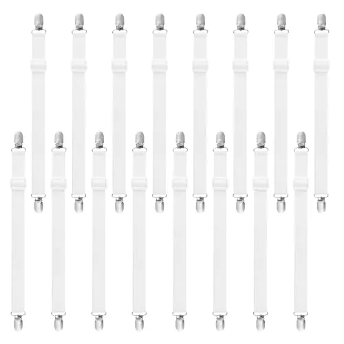 HAOYULUO 16 Stück Verstellbarer Bettlakenspanner,Bettlakenspanner Elastische,Bettlaken Spanngurte Geeignet für Sofas, Glatte Bügelbretter und Bettlakenbefestigungen (Weiß)