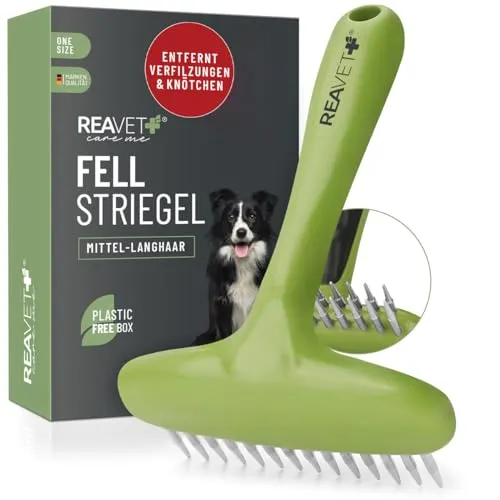 ReaVET Hundekamm, Fellentwirrer, Entfilzer für Langhaar Hunde I Hundestriegel Löst Knoten & Verfilzungen - Glättet & Entwirrt das Deckhaar, Fellpflege, Hundebürste