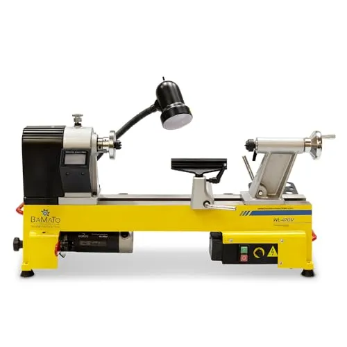 BAMATO Drechselmaschine WL-470V - Tischdrehmaschine mit 750W Leistung und stufenlos einstellbarer Drehzahl von 480-3800 min-1, ideal für präzise Holzarbeiten. Inklusive Planscheibe für vielseitige Anwendungen.