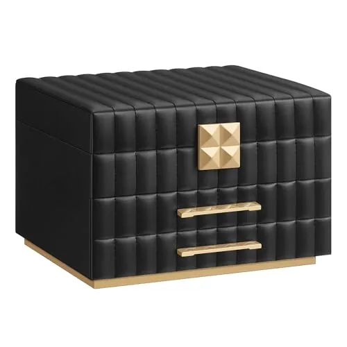 SONGMICS HOME ANAH Kollektion - Schmuckkästchen mit Spiegel 3 Ebenen, Schmuckaufbewahrung 2 Schubladen, PU mit Nähten, schwebender Effekt, 21,5 x 24 x 15,8 cm, Geschenkidee, tintenschwarz JBC183B01