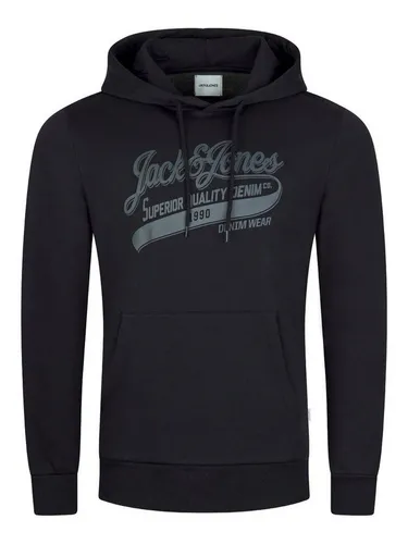 JACK & JONES Hoodie Herren JJEADRIAN - Regular Fit Kapuzenpullover in Schwarz XXL - Kapuzenpullover für Herren im lässigen Regular Fit mit stylischem Brustprint. Ideal für Freizeit und Sport, warm und kuschelig in der kalten Jahreszeit.