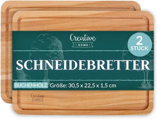 Creative Home Schneidebrett mit Saftrille 30,5 x 22,5 x 1,5 cm Holzschneidebrett Holzbrett Küche, (2-St), mit tiefer Saftrille