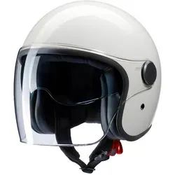 Redbike RB-860/RB-862 Jethelm - Weiß - M - Motorradhelm mit Fiberglas Außenschale, integriertem Sonnenvisier und Lederimitat-Rändern für optimalen Schutz und Komfort.