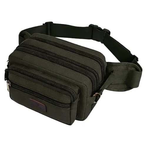 SUNSEATON Hohe Kapazität Gürteltasche, Multifunktionale Hüfttasche mit 6 Fächer Reißverschluss geeignet für Reise Wanderung und alle Outdoor-Khaki