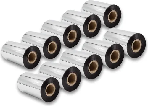 vhbw 10x Thermotransfer-Band kompatibel mit Zebra PAX-Serie, 105SL, 105SE Drucker Etikettendrucker, Wischfest, 110 mm x 300 m, Wachs-Plus Schwarz