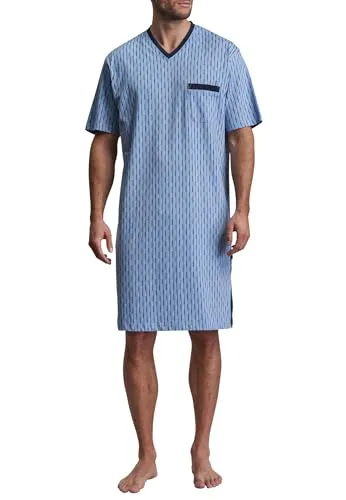 Götzburg Herren Nachthemd Kurzarm blau 50 - Schlafanzug für Herren aus 100% Baumwolle, leicht und glatt mit legerer Passform und V-Ausschnitt für optimalen Tragekomfort.
