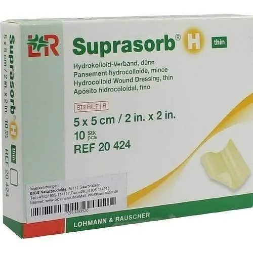 Suprasorb H Hydrokoll.verb.dünn 5x5 cm - 10 Stück Verband - Arzneimittel: Hydrokolloidverband für eine optimale Wundheilung, wasserabweisend und atmungsaktiv, ideal für empfindliche Haut.
