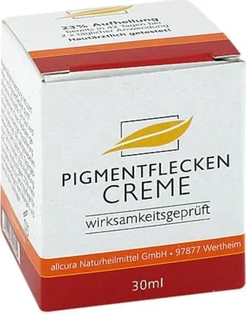 Pigmentflecken Creme 30 ml von Allcura - Ganzkörperpflege für ein gleichmäßigeres Hautbild, rezeptfreie Creme zur Reduzierung von Pigmentflecken - ideal für strahlende Haut.
