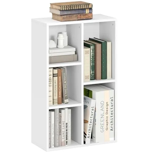 HOMCOM Bücherregal Standregal mit 5 Ebenen - Bücherregal für Wohnzimmer, Schlafzimmer und Büro mit 5 offenen Würfeln für optimalen Stauraum. Flexibel aufstellbar und stabil, perfekt für Bücher und Deko.
