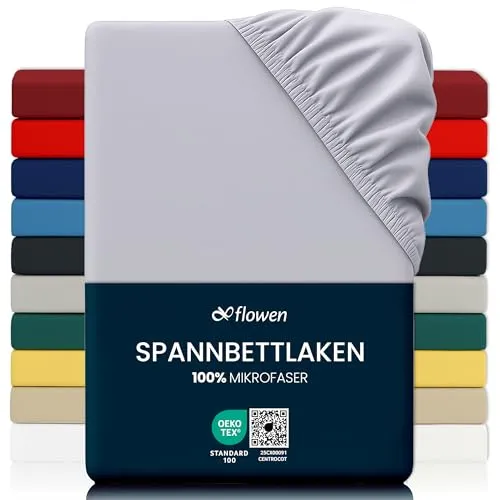 Flowen Spannbettlaken 120x200 cm Mikrofaser Spannbetttuch Hellgrau für Bett Atmungsaktive Hypoallergene Bettlaken Anti-Milbe Leicht Weich und Knitterfrei mit 30 cm Tiefe Tasche Maschinenwaschbares