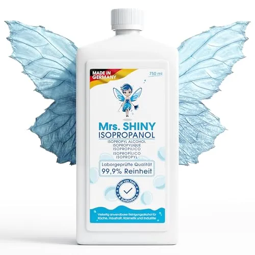 Mrs. SHINY ISOPROPANOL 99% – Reinigungsalkohol Isopropanol – Reiniger für Haushalt, Industrie, Elektronik – Entfettungs + Lösungsmittel – rückstandsfrei – Isopropylalkohol 1x 750ml