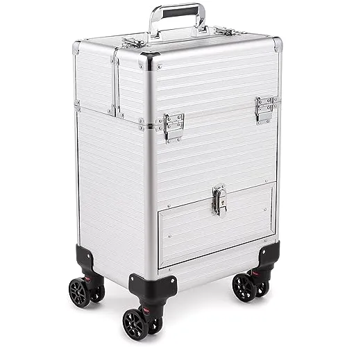 SEVICO Kosmetikkoffer - Professioneller Make-up Rollkoffer mit 360° drehbaren Rollen - Reisetasche für Kosmetiker und Make-up-Liebhaber, abschließbar und geräumig mit praktischen 360° Rollen für einfachen Transport.