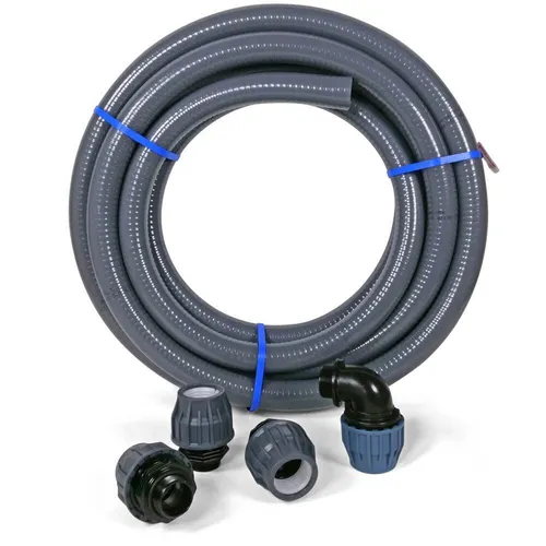 Poolanschluss-SET 12m - PVC Druckschlauch Ø 50mm mit Fittinge - Pool Zubehör für Stahlwandbecken, langlebiger PVC Druckschlauch für eine zuverlässige Verbindung und einfache Installation.