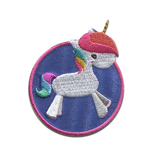 Einhorn Rund Unicorns - Aufnäher, Bügelbild, Aufbügler, Applikationen, Patches, Flicken, Zum Aufbügeln, Größe: 5,2 x 7,4 cm