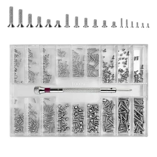 Gentpovth 500 Stück Hochwertiges Mini Schraubensortiment mit 18 verschiedenen Größen mit Schraubendreher, Senkkopfschrauben und Flachkopfschrauben, für präzises Arbeiten,Uhrmacher Schrauben Reparatur