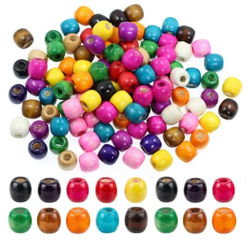 BetterJonny 400stk Bunte Natürliche Ovale Holzperlen mit großem Loch, Zum Auffädeln Holzkugel Abstandshalter Perlen Spacer Perlen für Schmuck Herstellung 12x11mm