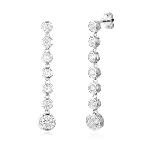 Schöner-SD Ohrringe Damen 925 Silber 34 mm lang mit Zirkonia