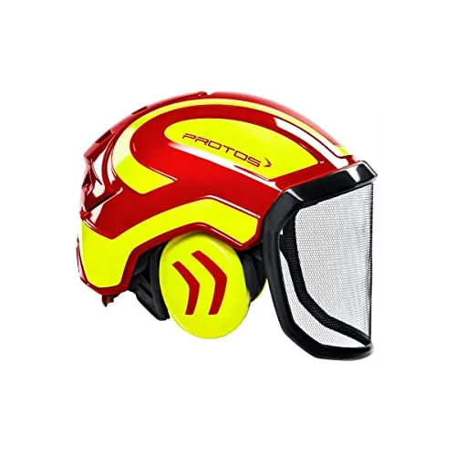 Protos 204002-10-12 Forsthelm mit feinem Visier, gelb/rot von Protos
