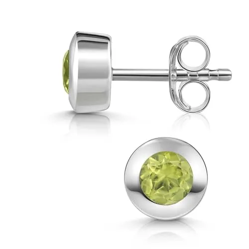 Materia Peridot Ohrstecker Silber 925 - Runde Ohrringe mit grünem Edelstein - Ohrringe für Damen aus 925 Sterling Silber mit einzigartigen Peridot Edelsteinen. Jedes Paar ist ein Unikat und ideal als Geschenk in einer eleganten Schmuckschachtel.