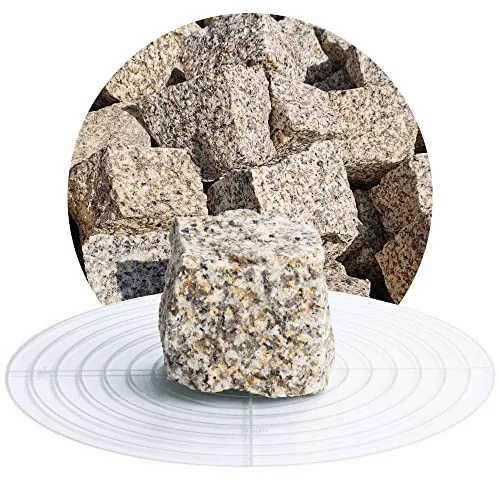 Granit Pflastersteine gelb-grau 5x5x5 cm - 25 kg Sack - Hochwertige Mosaik Pflastersteine aus Fichtelgebirgsgranit, ideal für kreative Garten- und Landschaftsgestaltung. Perfekt für Beetumrandungen und Wege, bringen sie zeitlose Eleganz in jeden Außenbereich.