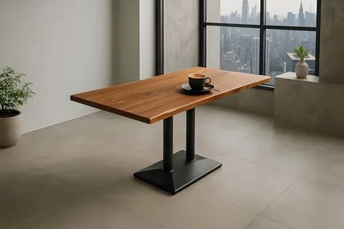 SAM Bistrotisch Isla, Akazienholz massiv & nussbaumfarben, Säulentisch/Esstisch 100x60 cm, echte Baumkante, Gastrotisch mit Mittelfuß, Eisen schwarz