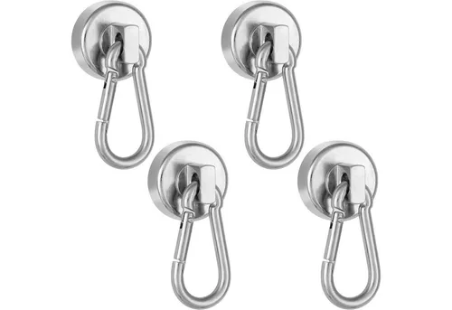 Poppstar Wandhaken Magnet-Karabiner stark, für Wand oder Decke, (4-St), Neodym Haken-Magnete mit drehbarem, abnehmbarem Karabiner