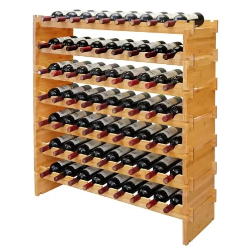 relaxdays Weinregal Stapelbar aus Bambus, 1-tlg. für 63 Flaschen