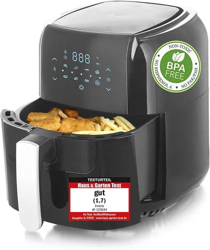 XXL-Heißluft-Fritteuse digital Emerio AF-123544 - Fritteusen mit 5,5 L Kapazität, digitalem Timer und Cool-Touch-Gehäuse für fettfreies Frittieren - ideal für gesunde Küche.