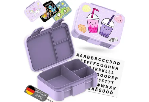 BEARFOOT Lunchbox Brotdose mit Fächern, leicht & auslaufsicher-BubbleTea lila, PP, ABS, Silikon, Kindergarten und Schule - Mädchen und Jungen, Vesperbox, Snackbox