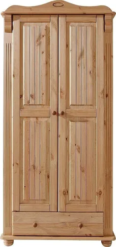 Home affaire Kleiderschrank Adele - Massivholz aus Kiefer, 92 cm - Kleiderschrank aus massivem Kiefernholz mit 2 Drehtüren und 4 Einlegeböden, ideal für einen natürlichen Landhausstil in Ihrem Schlafzimmer.