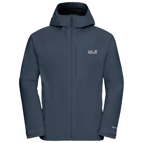 Funktionsjacke JACK WOLFSKIN TEMPEST 2L JKT M - Wasserdichte Herrenjacke aus TEXAPORE ECOSPHERE PRO, mit verstellbarer Kapuze und Fair-Wear-Zertifizierung für ethische Produktion.