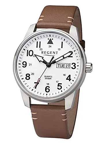 REGENT Herren-Uhren Analog Quarz Weiß 32018695 - Armbanduhren für Herren, elegante Quarz-Technologie für präzise Zeitmessung und stilvolles Design.