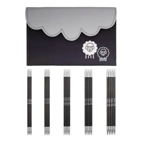 KnitPro Karbonz Doppelt-Spitz Stricken Nadel Set (15cm, 2.00-4.00mm) - Stricknadeln aus hochwertigem Kohlenstoff mit galvanisierten Messing-Spitzen, ideal für reibungsloses Stricken und angenehmes Handling.